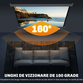 HOMCOM Ecran de Proiecție 84 Inch Format 4:3, Ecran Rulabil cu Unghi de 160° și Montare pe Tavan sau Perete, 181x8x138 cm, Alb | Aosom Romania