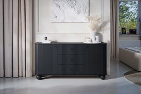 Comodă cu sertare Vesper 160 cm picioare sferice - negru / mânere negre