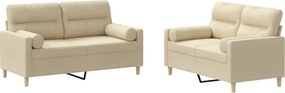vidaXL Set de canapele cu perne, 2 piese, crem, material textil