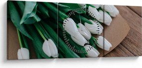 Tablou cu buchet de lalele albe (cu ceas) (90x30 cm)