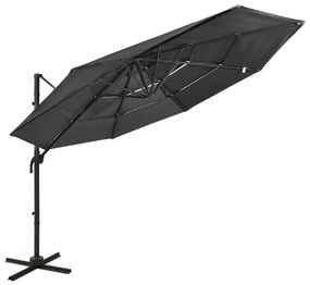 Umbrelă de soare 4 niveluri, stâlp de aluminiu, antracit, 3x3 m