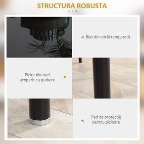 HOMCOM Set Masă și Scaune 5 Piese Dreptunghiulară din Sticlă Temperată și Oțel cu 4 Scaune de Sufragerie Capitonate | Aosom Romania