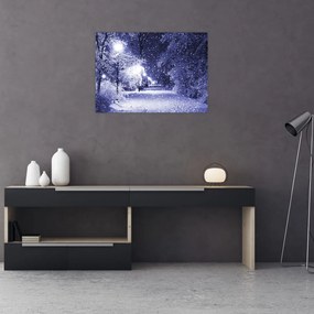 Tablou pe sticlă - Noaptea magică de iarnă (70x50 cm)