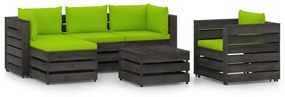 Set mobilier de gradina cu perne, 6 piese, gri, lemn tratat bright green and grey, 6