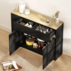 HOMCOM Buffet meuble de rangement avec 2 tiroirs 3 étagères ouvertes et placard 2 portes 110 x 29,5 x 82 cm noir | Aosom Romania