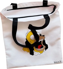 Sacosa de Panza pentru Cumparaturi, Geanta Tote, model Homer, Cu fermoar, 38x34.5 cm, Alba, BEKZ®