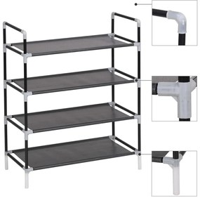 vidaXL Raft încălțăminte cu 4 rafturi, Metal și textil nețesut, Negru