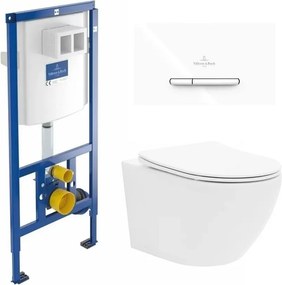 Rezervor WC cu cadru incastrat Villeroy&Boch 112 cm cu clapeta ViConnect 300S alb plus vas WC Rune Ivaldi alb cu capac softclose