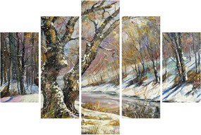 Tablou cu peisaj de iarnă pictat (150x105 cm)