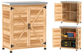 Outsunny Dulap de Exterior cu Raft și Bancă de Lucru Superioară, 79x43x92 cm, Lemn Natural | Aosom Romania