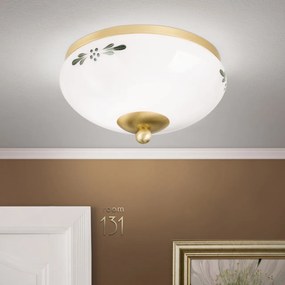 Plafoniera clasica Landhaus 21cm alama satin/ sticla opal decor verde