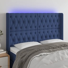 3124396 vidaXL Tăblie de pat cu LED, albastru, 163x16x118/128 cm, textil