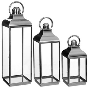 Set felinare decorative din sticla si inox, 3 bucati in set