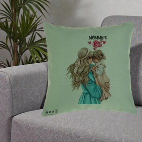 Cadou pentru Mama - Perna Personalizata Mommy's Girl Mama si Fetita, 40x40 cm, Verde, Husa Detasabila, Perna Inclusa, BEKZ®