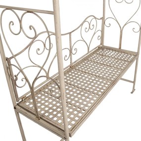 Arcada decorativa de gradina cu banca, alb, din metal, aspect vintage