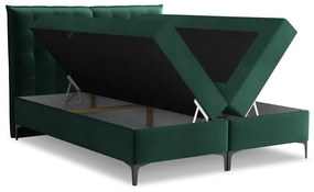 Pat boxspring verde închis cu spațiu de depozitare 140x200 cm Mikana – Makamii