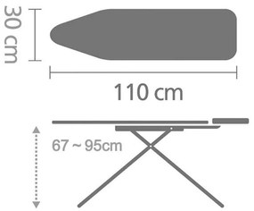 Masa de calcat Brabantia A 1003322, 110x30 cm, 7 pozitii de reglare, Suport fier de calcat, Alb/Albastru