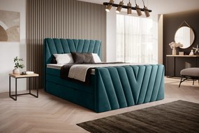 Pat tapitat, boxspring, cu spatiu pentru depozitare, 140x200 cm, Candice 3, Eltap (Culoare: Verde inchis - Lukso 39)