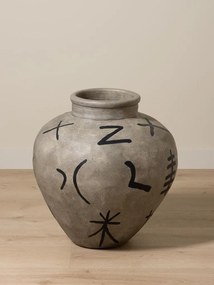 Vas decorativ din terracotta cu motive tribale , H60 cm , "Ritual"
