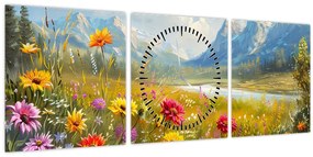 Tablou - Peisaj pictat (cu ceas) (90x30 cm)