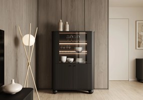 Vitrină cu patru uși Vesper 103 cm - negru / mânere negre / picioare rotunde