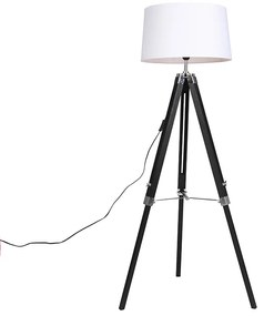Lampă de podea cu trepied negru cu abajur 45cm din in alb