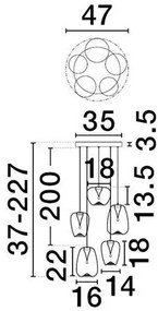 Lustra moderna cu 5 pendule LED, Metal, Sticla, Gri Fumuriu, OBLO