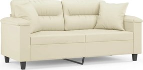 vidaXL Canapea cu 2 locuri cu pernuțe, crem, 140 cm, piele ecologică
