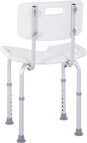 HOMCOM Scaun de Duș Reglabil pe 8 Nivele cu Orificii de Drenaj și Șezut în Formă de U, 48x42x71-83,5 cm, Alb | Aosom Romania
