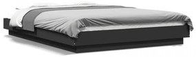 Cadru de pat cu lumini LED, negru, 140x200 cm, lemn prelucrat