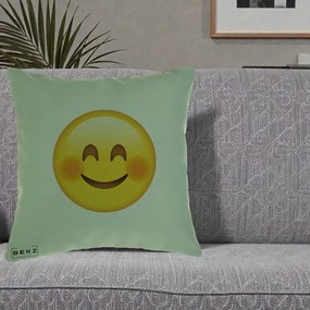 Perna Decorativa Emoji Fericit Roscat, 40x40 cm, Verde, Husa Detasabila, Perna Inclusa, BEKZ®