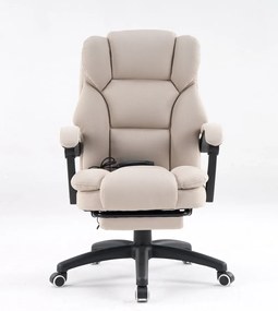 Scaun directorial, Masaj si Incalzire in 7 puncte, spatar rabatabil, suport pentru picioare, material textil premium, Bej