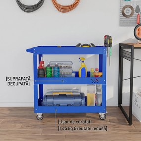 DURHAND Cărucior pentru Scule cu 3 Niveluri din Oțel cu Margini Înalte și 4 Roți Pivotante, 83 x 35.3 x 76 cm, Albastru | Aosom Romania