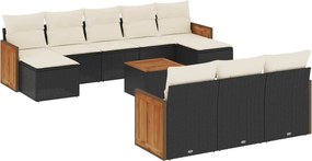 vidaXL Set canapele de grădină cu perne, 11 piese, negru, poliratan