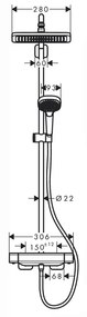 Coloana de dus Hansgrohe, Croma E 280, cu baterie de dus termostatata, 1 jet, crom