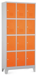 Dulap metalic - 12 cutii, 90 x 40 x 195 cm, picioare fixe, încuietoare cilindrică, portocaliu - ral 2004