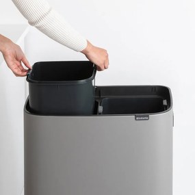 Cos de gunoi Brabantia Bo Touch Hi 1001266, 2x30 L, Perfect langa perete, Reglare picioare, Acoperit cu minerale, Gri