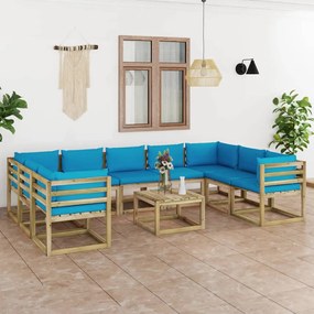 3065074 vidaXL Set mobilier de grădină cu perne, 10 piese, lemn de pin tratat