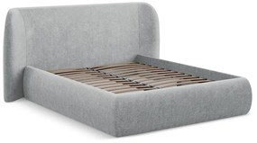 Pat matrimonial gri deschis tapițat cu spațiu de depozitare cu somieră 140x200 cm Hauke – Makamii