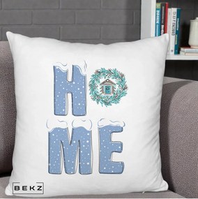Perna Decorativa HOME Iarna cu Coroana, 40x40 cm, Alb Pufos, Husa Detasabila, Perna Inclusa, BEKZ®