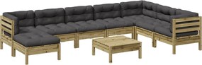 vidaXL Set canapele grădină cu perne, 9 piese, lemn de pin tratat