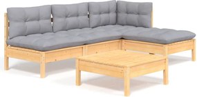 vidaXL Set mobilier grădină cu perne gri, 5 piese, lemn masiv de pin