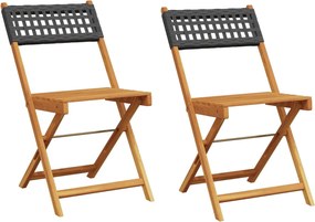 vidaXL Scaune de bistro 2 buc., negru, lemn masiv acacia și poliratan