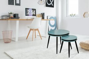 Set 2 masute de cafea rotunde din lemn de plop Suri 40x40x44 cm petrol/negru