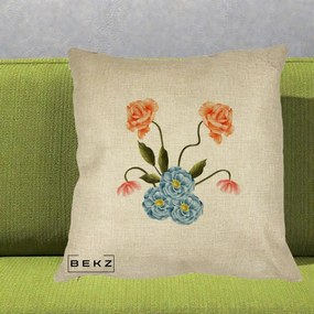Perna Decorativa Trandafiri si Bujori Acuarela, 40x40 cm, Crem, Husa Detasabila, Perna Inclusa, BEKZ®