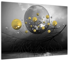 Tablou cu bile abstracte aurii (70x50 cm), în 40 de alte dimensiuni noi