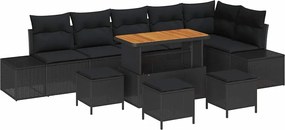 vidaXL Set de canapele pentru grădină 10 pcs Negru Rattan poli