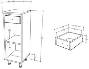 Corp Baie Zaria, 1 Sertar, 1 Usa, Alb lucios/Alb, MDF, L 30 x l 35 x H 85 cm