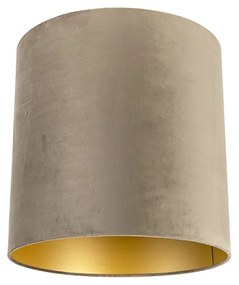 Abajur din catifea Taupe 40/40/40 cu interior auriu