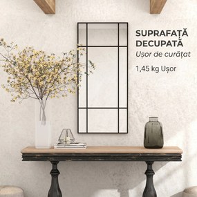 HOMCOM Oglindă de Perete Stil Fereastră Montaj Vertical Orizontal 110x50cm Negru | Aosom Romania